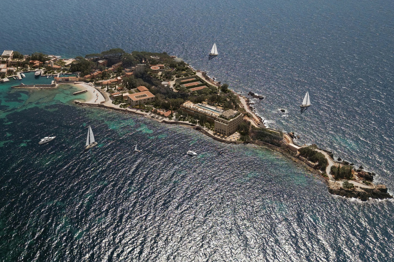 Vue aérienne de l'île de Bendor, face à Bandol